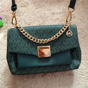 Michael Kors Green and Gold Quilted Crossbody Bag